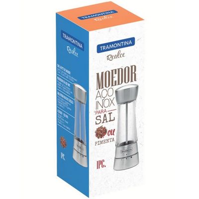 Moedor para Sal ou Pimenta Tramontina Realce em Aço Inox e Acrílico Inox e Transparente