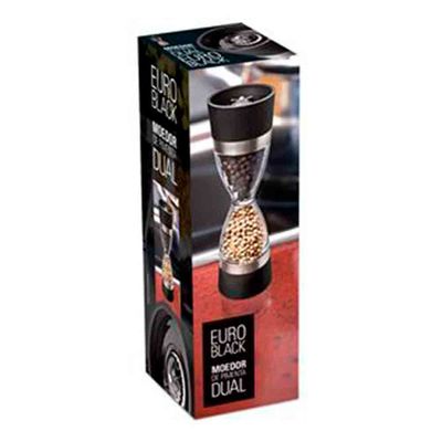 Moedor de Pimenta Dual em Acrílico Euro Home Preto com Transparente