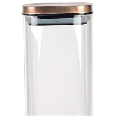 Porta Mantimentos Quadrado Dynasty em Vidro Borossilicato com Tampa de Metal Cobre 1,9L Transparente com cobre