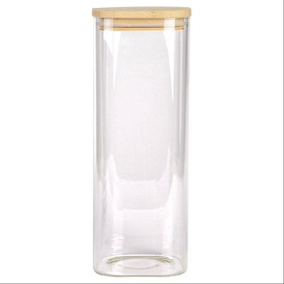 Porta Mantimentos Quadrado Dynasty em Vidro Borossilicato com Tampa de Bambu 1,9L Transparente