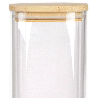 Porta Mantimentos Quadrado Dynasty em Vidro Borossilicato com Tampa de Bambu 1,9L Transparente