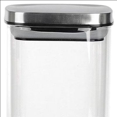 Porta Mantimentos Quadrado Dynasty em Vidro Borossilicato com Tampa de Metal 1,4L Prata