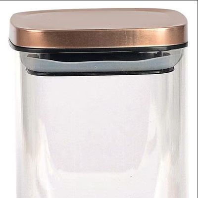 Porta Mantimentos Quadrado Dynasty em Vidro Borossilicato com Tampa de Metal Cobre 1,1 L Transparente com cobre