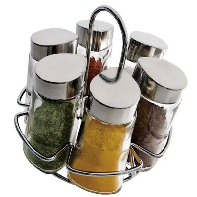 Porta Condimentos Euro Home Hexa 6 Peças Inox e Transparente