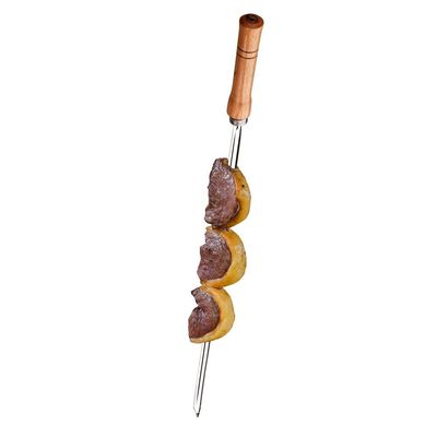 Espeto Simples Utimil em Aço Inox e Madeira 65 cm Inox com Marrom