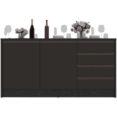 Bancada Bartira Gourmet 2 Portas 4 Gavetas e 1 Prateleira Preto Stone e Grafite