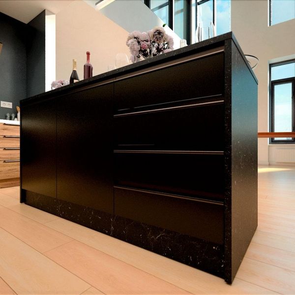Bancada Bartira Gourmet 2 Portas 4 Gavetas e 1 Prateleira Preto Stone e Grafite