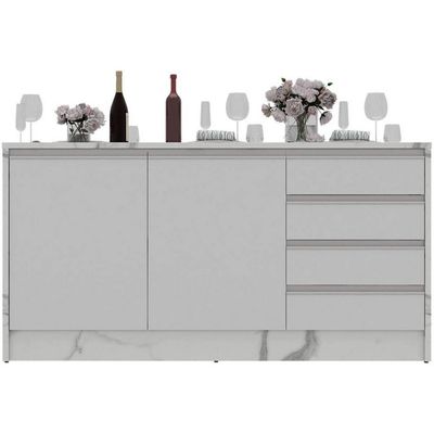 Bancada Bartira Gourmet 2 Portas 4 Gavetas e 1 Prateleira Branco com Thassos