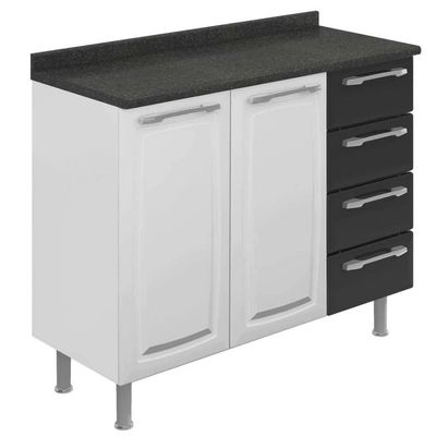 Gabinete Diamante com 2 Portas 4 Gavetas Itatiaia Branco e Preto
