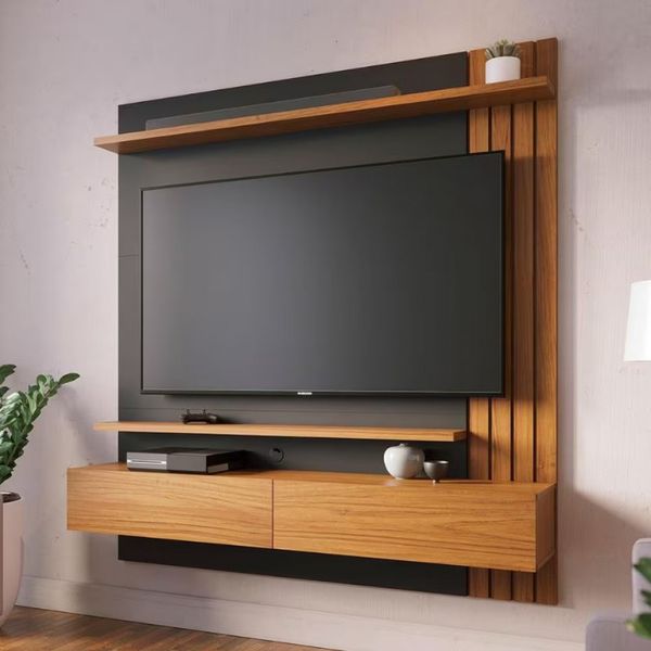 Painel Home Suspenso Colibri Juriti com 150 cm de Largura, Ideal para TV de Até 65 Noce Milano/Calacatta