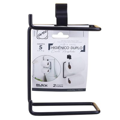Suporte Arthi  para 2 Rolos Papel Higiênico Preto