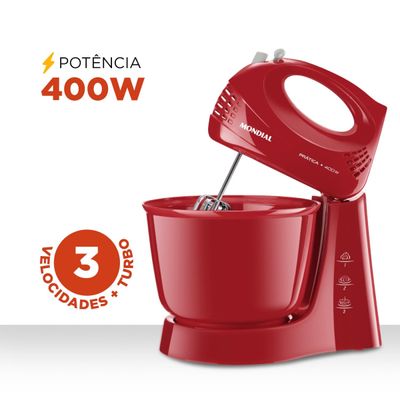 Batedeira de Mesa Mondial Pratica B44R 400W 3 Velocidades Vermelha 220V 220V