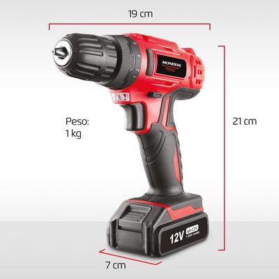 Furadeira Parafusadeira sem Fio 12V 3/8" Mondial FPF-06M Bivolt