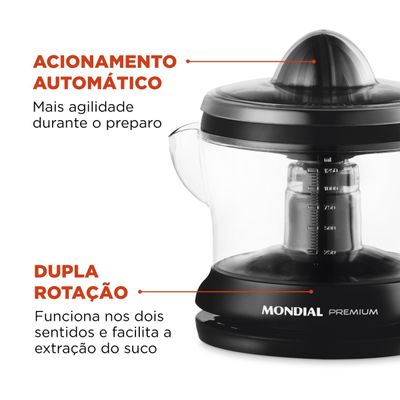 Espremedor 1.25L Mondial Premium E-02 com Dupla Rotação e Acionamento Automático Preto 220V 220V