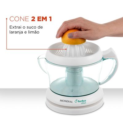 Espremedor 1,25L Mondial Turbo Citrus E-01 com Dupla Rotação e Acionamento Automático Branco 127V 127V