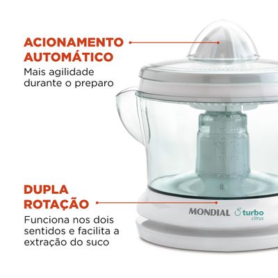 Espremedor 1,25L Mondial Turbo Citrus E-01 com Dupla Rotação e Acionamento Automático Branco 127V 127V