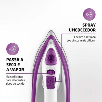 Ferro de Passar a Vapor Mondial FVN-01-P com Spray e Base Cerâmica Diamante Branco com Roxo / 220V