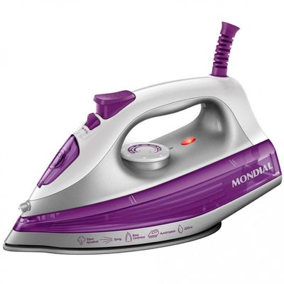 Ferro de Passar a Vapor Mondial FVN-01-P com Spray e Base Cerâmica Diamante Branco com Roxo / 220V