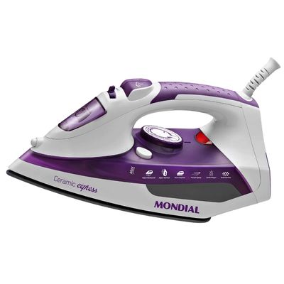 Ferro a Vapor Ceramic Express F40 com Spray Mondial Branco com Roxo / 110V