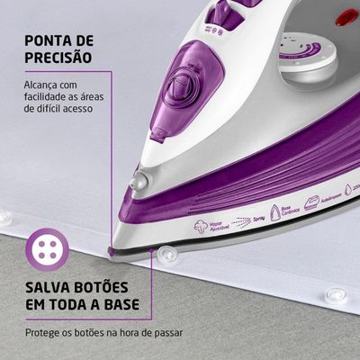 Ferro de Passar a Vapor Mondial FVN-01-P com Spray e Base Cerâmica Diamante Branco com Roxo / 110V