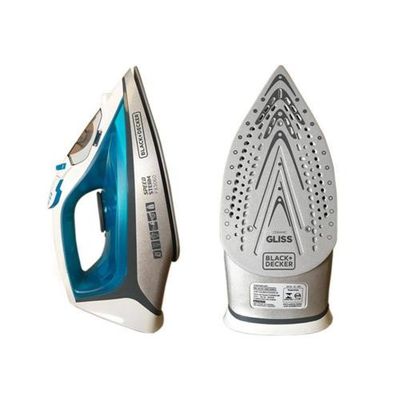 Ferro de Passar a Vapor Base Antiaderente com Spray FX3060 Ceramic Gliss 1200W Black+Decker Azul e Branco / 110V
