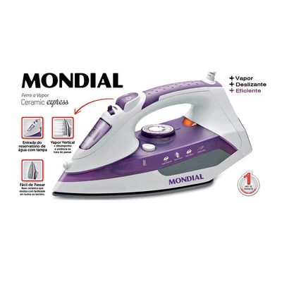 Ferro a Vapor Ceramic Express F40 com Spray Mondial Branco com Roxo / 110V