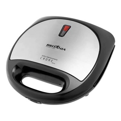Sanduicheira e Grill Crome 2 Pães Britânia Aço Escovado e Preto / 110V