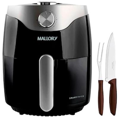 Fritadeira Elétrica Air Fryer Mallory Smart Fryer 3L e um Conjunto para Churrasco Tramontina Plenus 2 Peças Preto com Prata / 110V