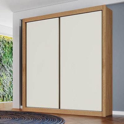 Guarda-Roupa Móveis Europa Zurique Flex 2 Portas de Correr e 4 Gavetas Amêndoa e Off White
