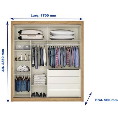Guarda-Roupa Móveis Europa Zurique Flex 2 Portas de Correr e 4 Gavetas Amêndoa e Off White