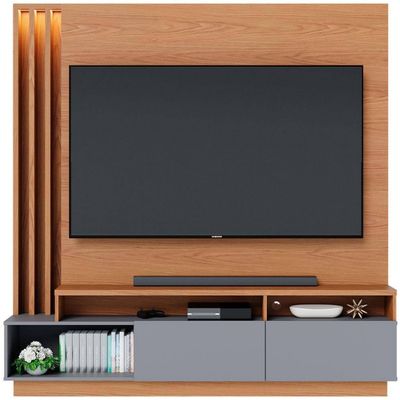 Estante Home Colibri Humaitá com 180 cm de Largura Ideal para TV de Até 75 Polegadas Freijó/Cinza Fosco