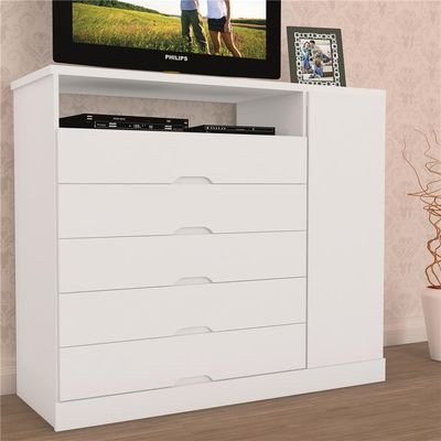 Cômoda Braga com 5 Gavetas e 1 Porta Made Marcs Branco Acetinado