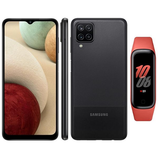 Smartphone Galaxy A12 64GB e Galaxy Fit2 Samsung Preto e Vermelho