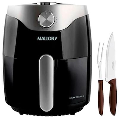 Fritadeira Elétrica Air Fryer Mallory Smart Fryer 3L e um Conjunto para Churrasco Tramontina Plenus 2 Peças Preto com Prata / 110V