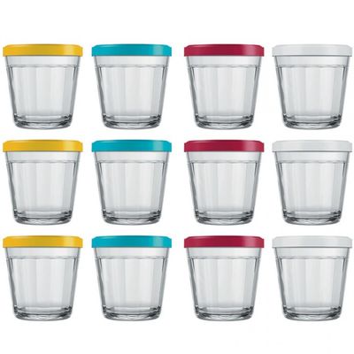 Conjunto de Tigelas Copo Americano em Vidro e Plástico 350 ml  12 Peças Transparente com Colorido