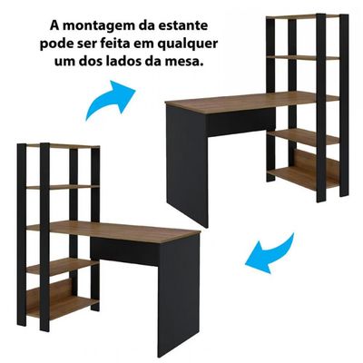 Escrivaninha Artely Match com 3 Prateleiras Espaço para Impressora e Nicho 120cm de Largura Pinho/Preto Fosco