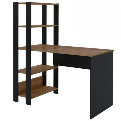 Escrivaninha Artely Match com 3 Prateleiras Espaço para Impressora e Nicho 120cm de Largura Pinho/Preto Fosco