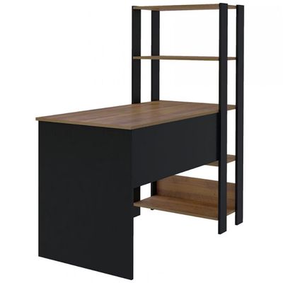 Escrivaninha Artely Match com 3 Prateleiras Espaço para Impressora e Nicho 120cm de Largura Pinho/Preto Fosco