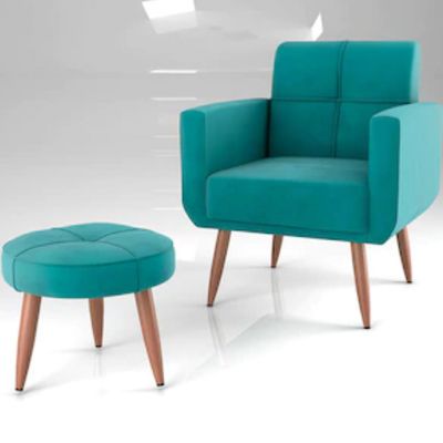 Poltrona Havana com Puff e Revestimento em Tecido Veludo Matrix Acqua