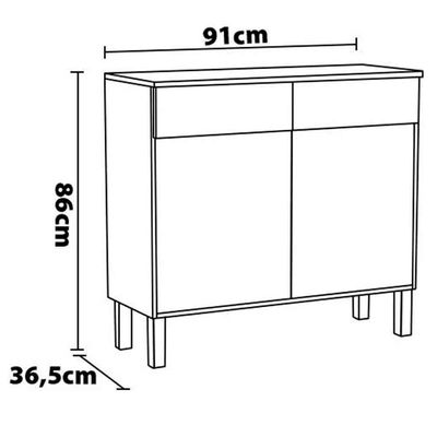 Balcão Duplo Nala 2 Portas e 2 Gavetas Kits Paraná Nogueira com Off White