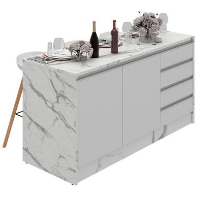 Bancada Bartira Gourmet 2 Portas 4 Gavetas e 1 Prateleira Branco com Thassos