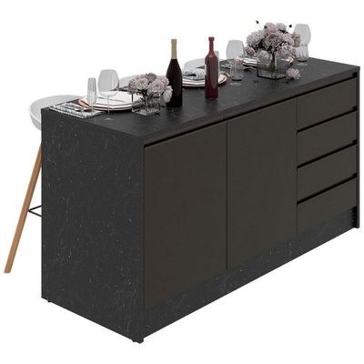 Bancada Bartira Gourmet 2 Portas 4 Gavetas e 1 Prateleira Preto Stone e Grafite