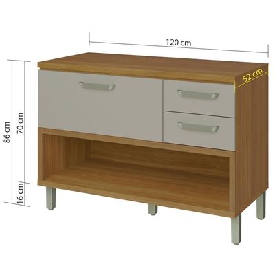 Balcão Nesher Princesa 1 Porta 2 Gavetas 120cm Freijó com Off White
