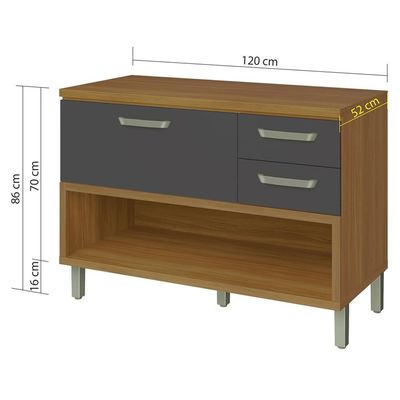 Balcão Nesher Princesa 1 Porta 2 Gavetas 120cm Freijo e Grafite
