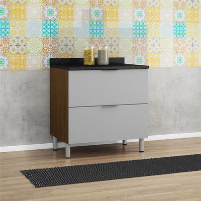 Balcão Duplo Rubi com 2 Gavetões Bartira Grapia Platinum