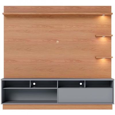 Estante Home Colibri Campeche com Porta Deslizante Spots de Led 200 cm de Largura Ideal para TV de Até 70 Polegadas Freijó/Cinza Fosco