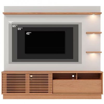 Estante Home Colibri Campeche com Porta Deslizante Spots de Led 200 cm de Largura Ideal para TV de Até 70 Polegadas Freijó/Off White Matte