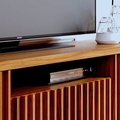 Rack Colibri Amazonas com 4 Portas, Ideal para TV de Até 70 Polegadas Noce Milano com Preto Fosco e Calacatta