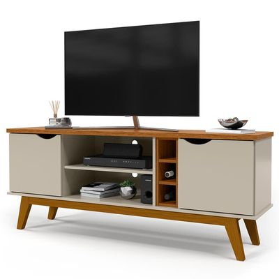 Rack com Painel Patrimar Marselha para TVs de até 50 Off White com Cumaru