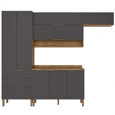Cozinha Compacta Bartira Topázio UP com 8 Portas 3 Gavetas e 5 Prateleiras Damasco/Grafite